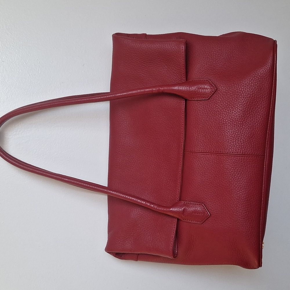 Barr Barr New York Red Pebbled Leather Hobo Foldover Bag EUC - Picture 10 of 17